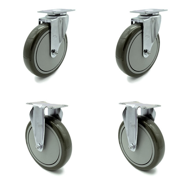 Service Caster 6 Inch Gray Polyurethane Wheel Swivel Top Plate Caster Set with 2 Rigid SCC SCC-20S614-PPUB-2-R614-2